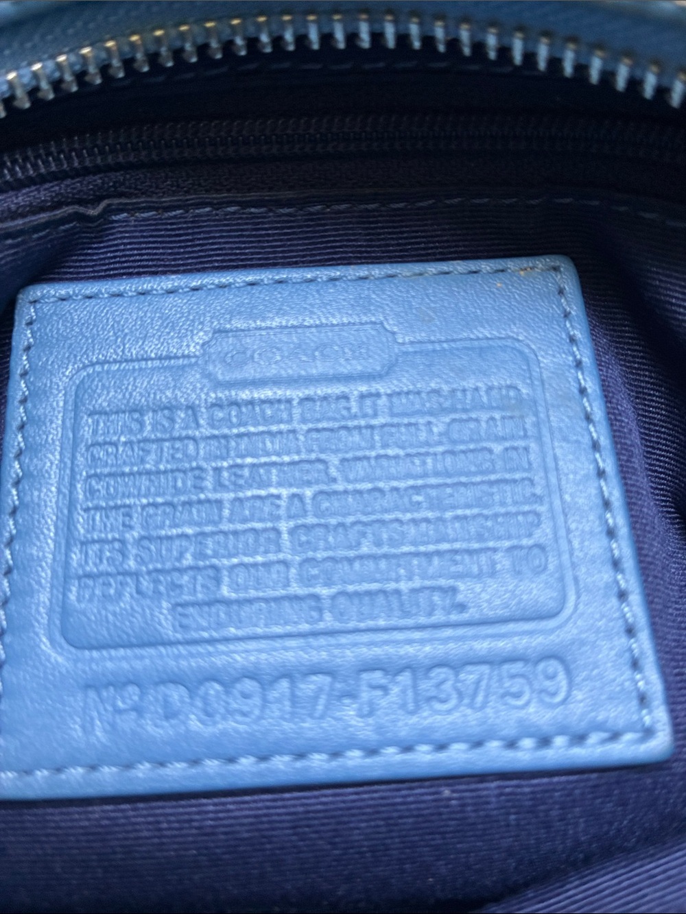 Coach Blue Leather Tote with Silver Coach Charm - Picture 4 of 8